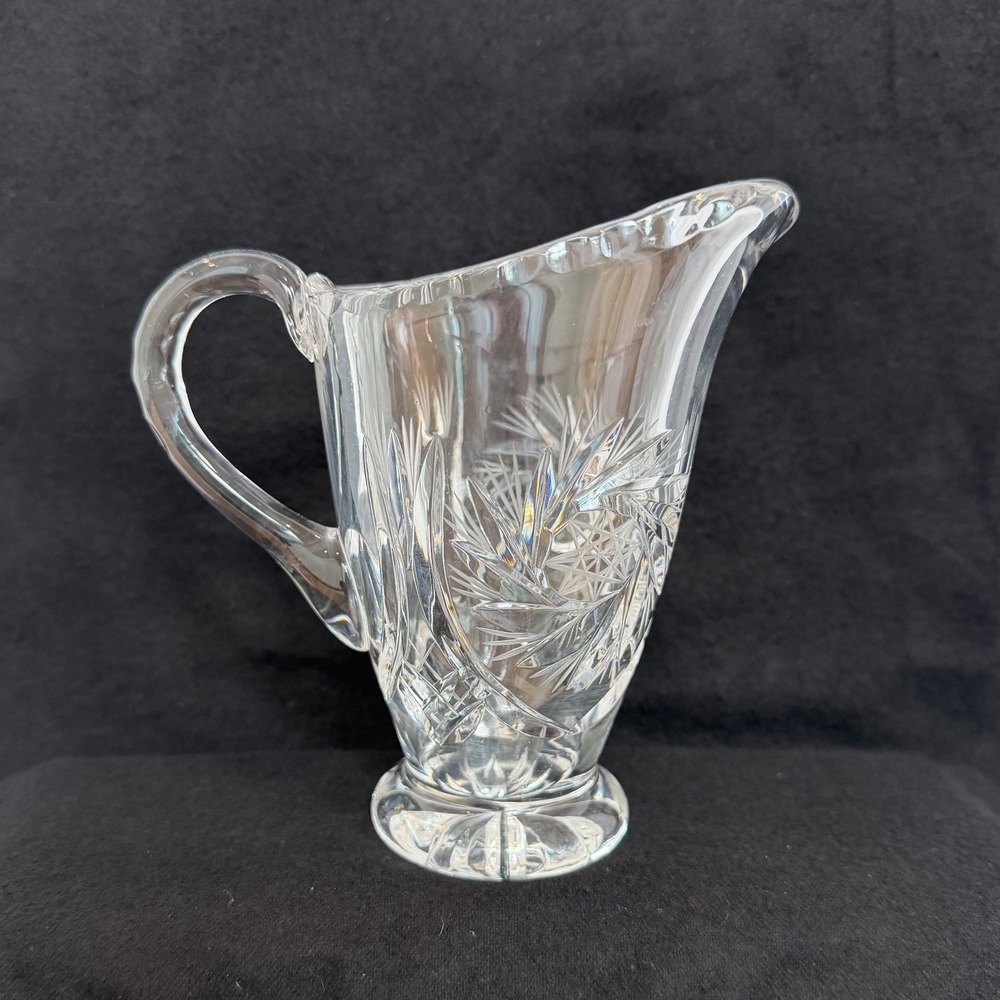 Vintage European Lead Crystal 5"‎ Footed Creamer Pitcher with Pinwheel Design